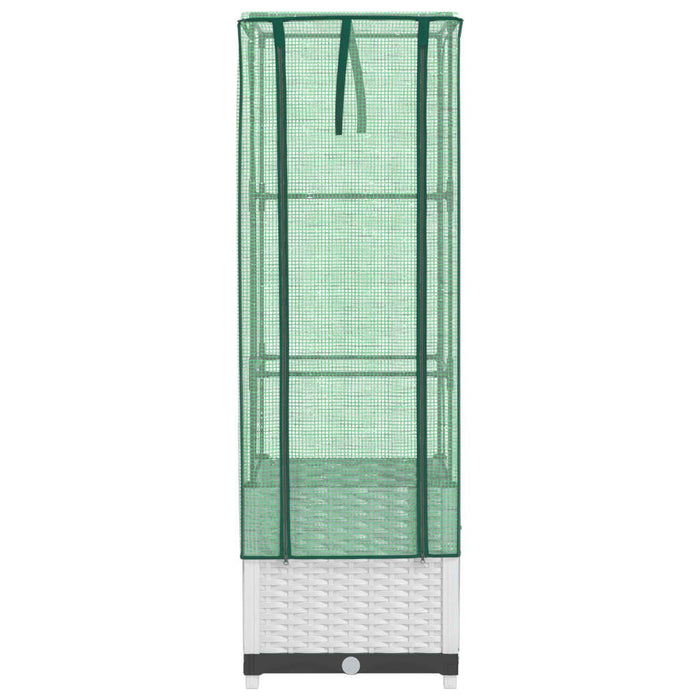 Vaso per fioriera rialzata per piante fiori terrazza da giardino rialzata con rivestimento in simil rattan 40 x 40 x 139 cm bianco 02_0038775