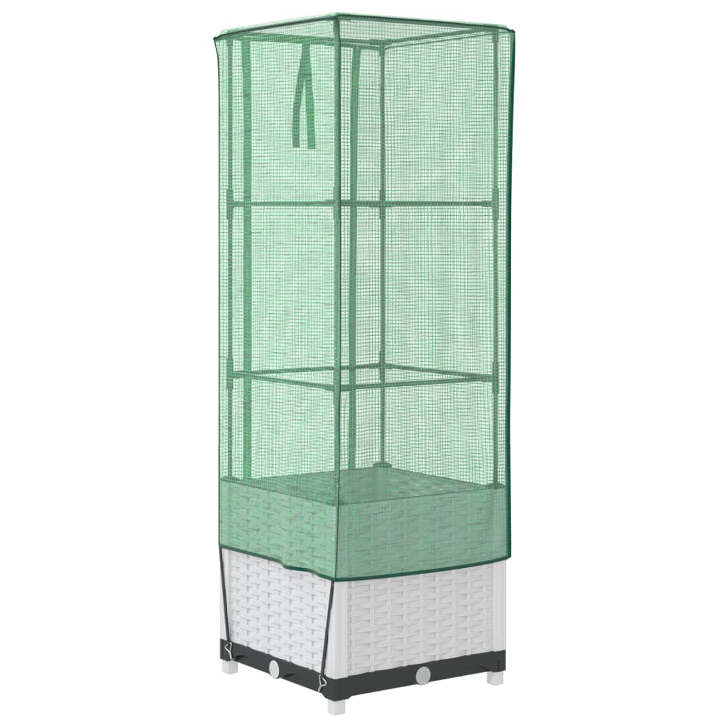 Vaso per fioriera rialzata per piante fiori terrazza da giardino rialzata con rivestimento in simil rattan 40 x 40 x 139 cm bianco 02_0038775