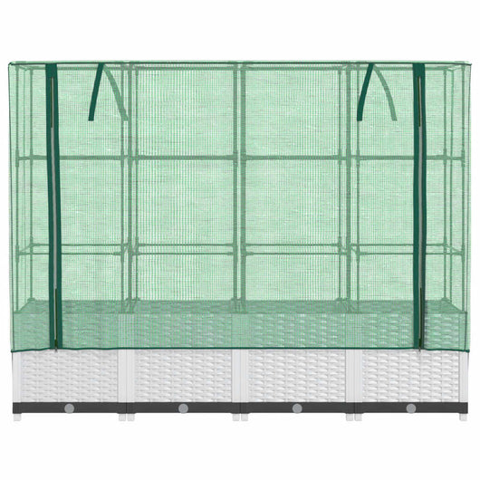 Fioriera rialzata per aiuola fioriera per terrazza giardino rialzato con copertura effetto rattan 160 x 40 x 138 cm bianco 02_0038752