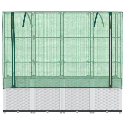 Fioriera rialzata per aiuola fioriera per terrazza giardino rialzato con copertura effetto rattan 160 x 40 x 153 cm bianco 02_0038764