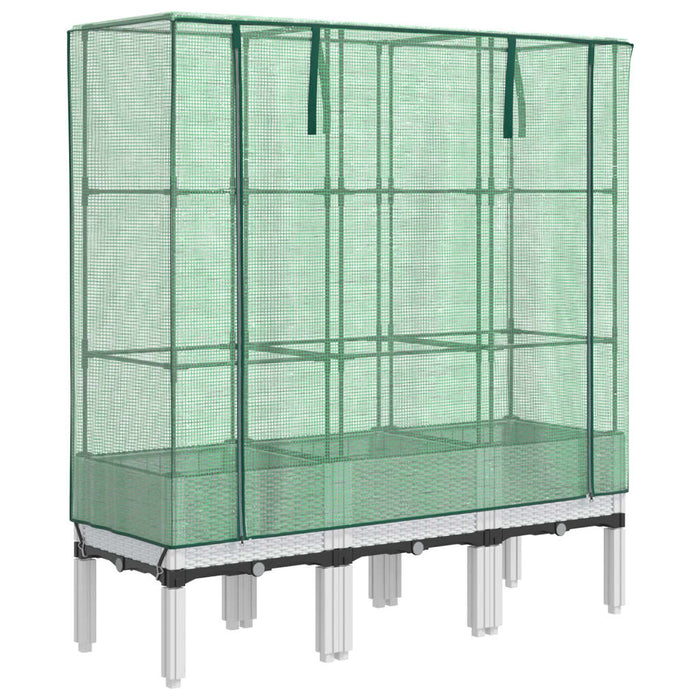 Vaso per fioriera rialzata per piante fiori terrazza da giardino rialzata con rivestimento in simil rattan 120 x 40 x 140 cm bianco 02_0038746