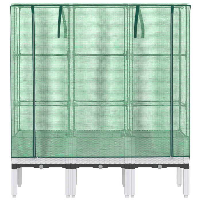 Vaso per fioriera rialzata per piante fiori terrazza da giardino rialzata con rivestimento in simil rattan 120 x 40 x 140 cm bianco 02_0038746