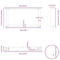 Gambe per Tavolino da Caffè a Forma di U 2 pz Bianche 70x(30-31) cm Acciaio