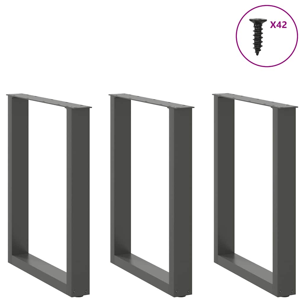 Gambe per tavolo da pranzo a forma di U 3 pz Antracite 70x(72-73) cm Acciaio