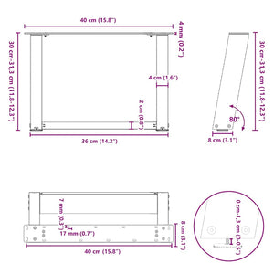 Gambe per Tavolino da Caffè a Forma di U 2 pz Bianche 40x(30-31) cm Acciaio