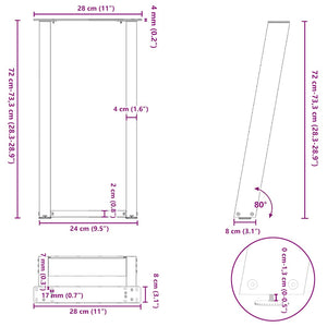 Gambe per Tavolo Consolle a Forma di U 2 pz Nere 28x(72-73) cm Acciaio