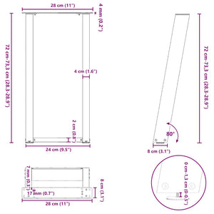 vidaXL Gambe per tavolo consolle a forma di U 2 pz Antracite 28x(72-73) cm Acciaio