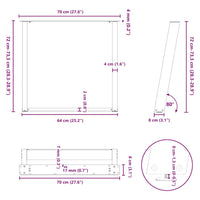 Gambe per tavolo da pranzo a forma di U 2 pz nere 70x(72-73) cm in acciaio 4012792