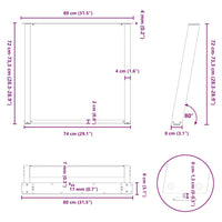 Gambe Tavolo Pranzo a U 2 pz Bianco 80x(72-73) cm Acciaio 4012797