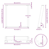 Gambe per tavolo da pranzo a forma di U 2 pz in acciaio naturale 80x(72-73) cm 4012799