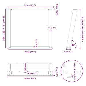Gambe per tavolo da pranzo a forma di U 2 pz nere 90x(72-73) cm in acciaio 4012800