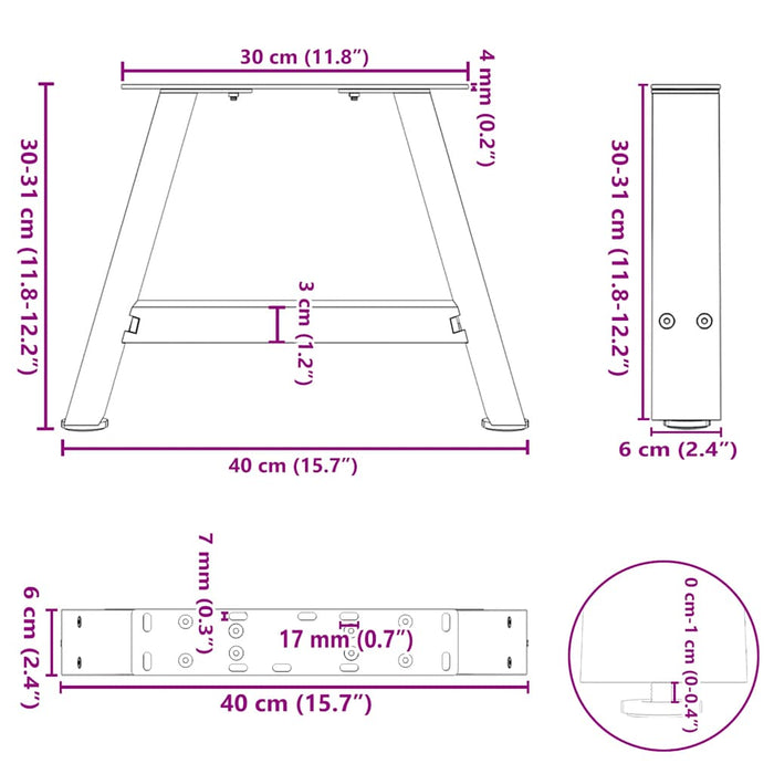Gambe per Tavolino da Caffè a Forma di A 2 pz Nere 40x(30-31) cm Acciaio
