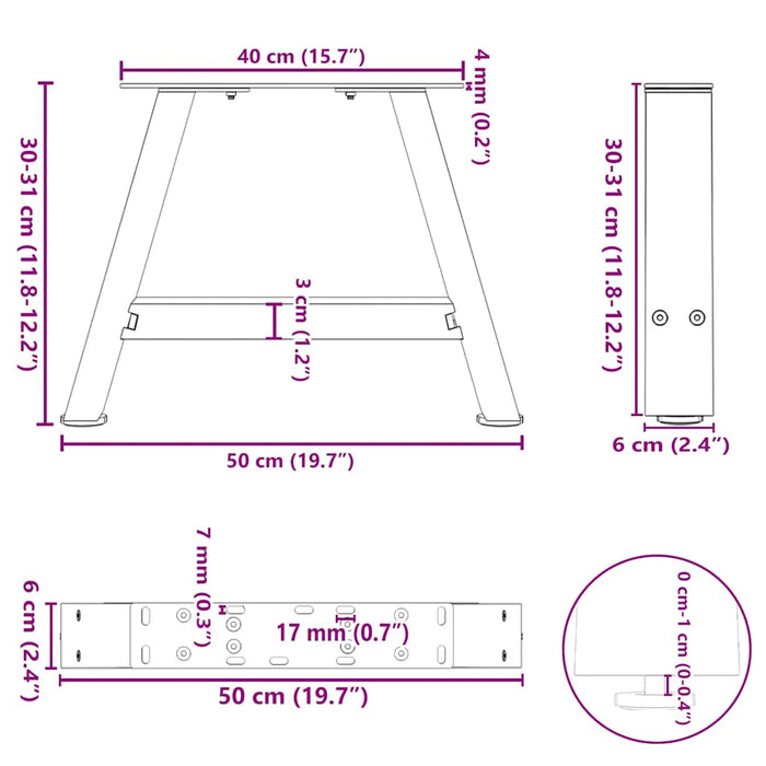 Gambe per Tavolino da Caffè a Forma di A 2 pz Antracite 50x(30-31) cm Acciaio