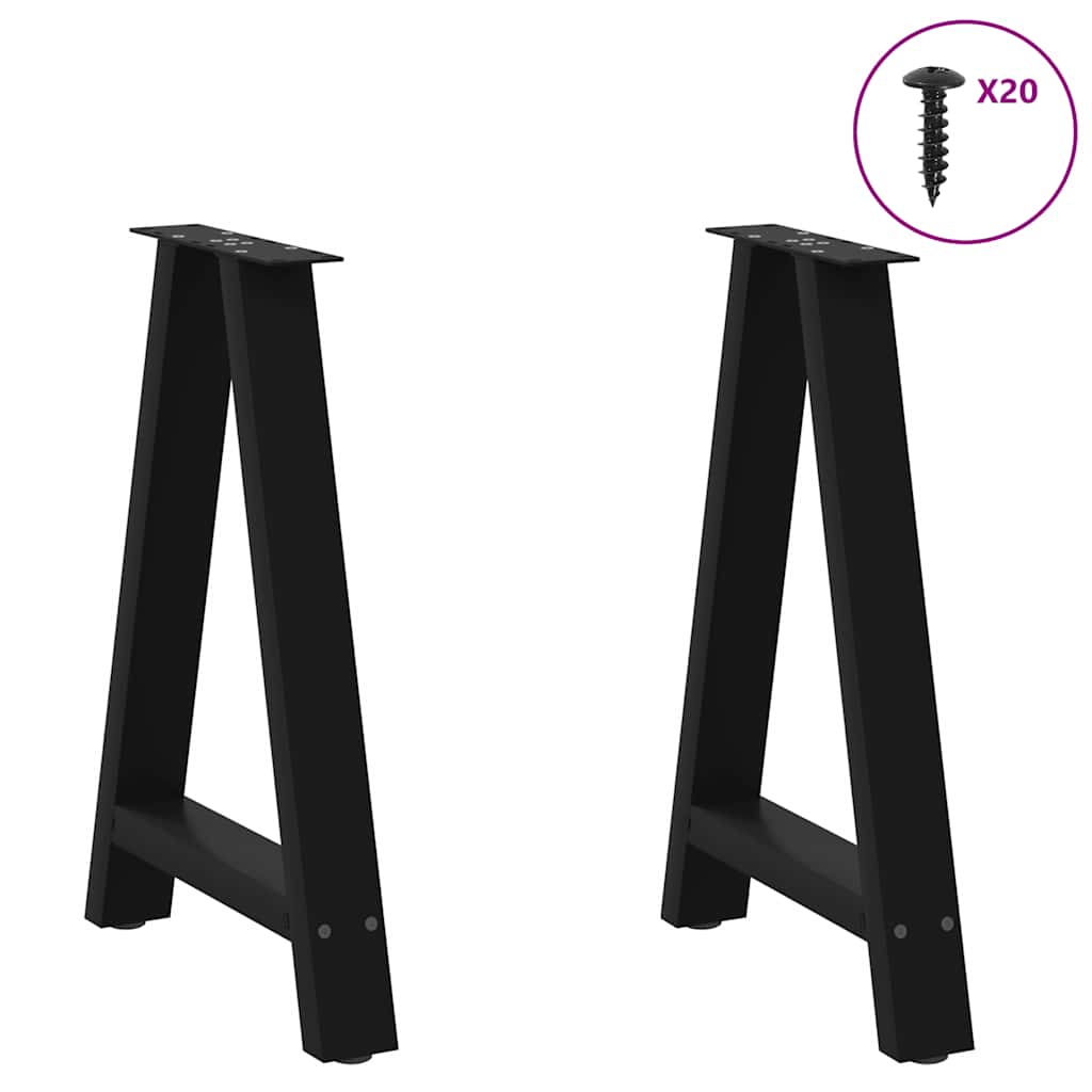 Gambe per tavolo da pranzo a forma di A 2 pz nere 50x(72-73) cm in acciaio