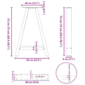 vidaXL Gambe per tavolo da pranzo a forma di A 2 pz bianche 60x(72-73) cm in acciaio