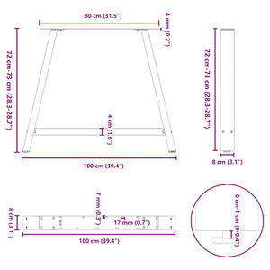 Gambe per tavolo da pranzo a forma di A 2 pz nere 100x(72-73) cm in acciaio