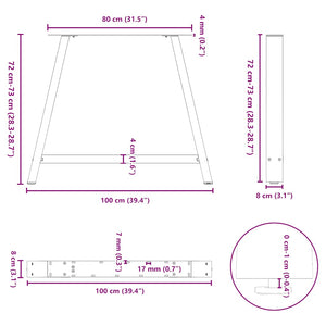 Gambe per tavolo da pranzo a forma di A 2 pz 100x(72-73) cm in acciaio
