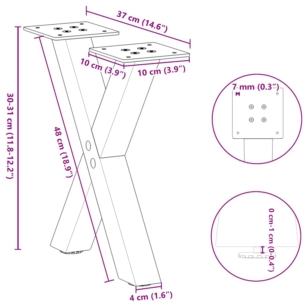 Gambe per Tavolino da Caff¨¨ a Forma di X 2 pz-Set di 2 Gamba per Tavolo Nere 37x(30-31) cm Acciaio