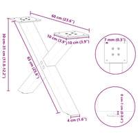 vidaXL Gambe per Tavolino da Caffè a Forma di X 2 pz Acciaio Naturale 60x(30-31) cm Acciaio