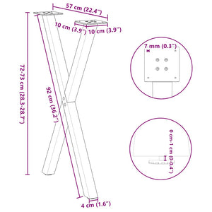 Gambe per tavolo da pranzo a forma di X 2 pz bianche 57x(72-73) cm in acciaio 4012913