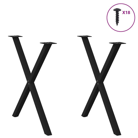 Set di 2 gambe robuste per tavolo da pranzo a forma di X 80 x 73 cm con piedini regolabili stile moderno acciaio nero 02_0057193