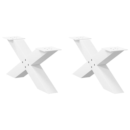 Set di 2 gambe robuste per tavolino da caffè a forma di X 70 x 31 cm con piedini livellatori stile moderno acciaio bianco 02_0057217