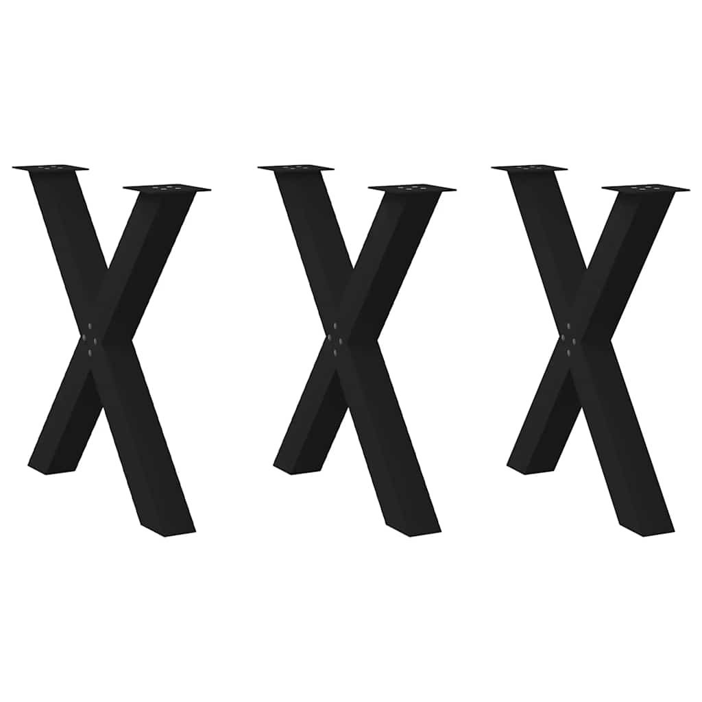 Gambe per tavolo da pranzo a forma di X 3 pz nere 70x(72-73) cm in acciaio