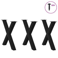 Gambe per tavolo da pranzo a forma di X 3 pz nere 70x(72-73) cm in acciaio