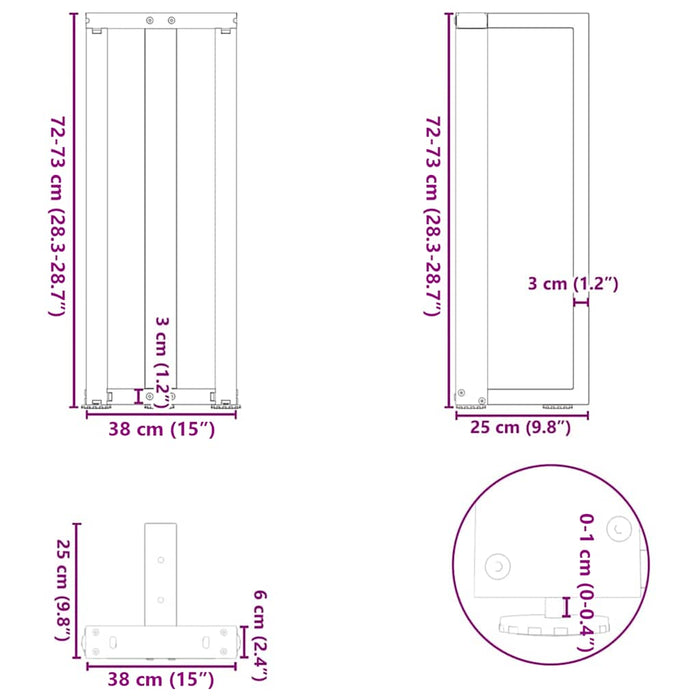Gambe per Tavolo Consolle a Forma di T 2 pz Nere 38x25x(72-73) cm Acciaio 4013047