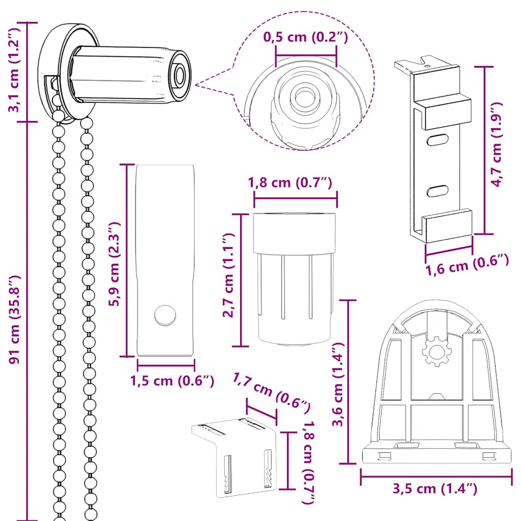 vidaXL Raccordi per Tende a Rullo 19 pz 18 mm