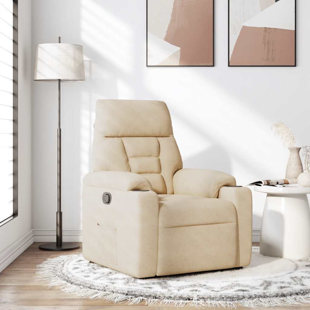 Poltrona Reclinabile Crema in Tessuto di Microfibra