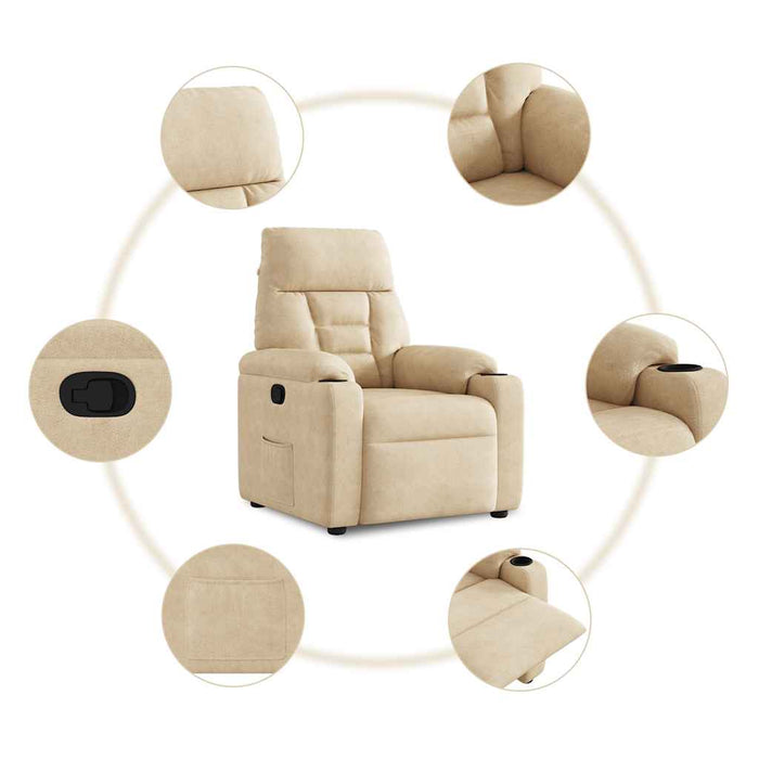 Poltrona Reclinabile Crema in Tessuto di Microfibra