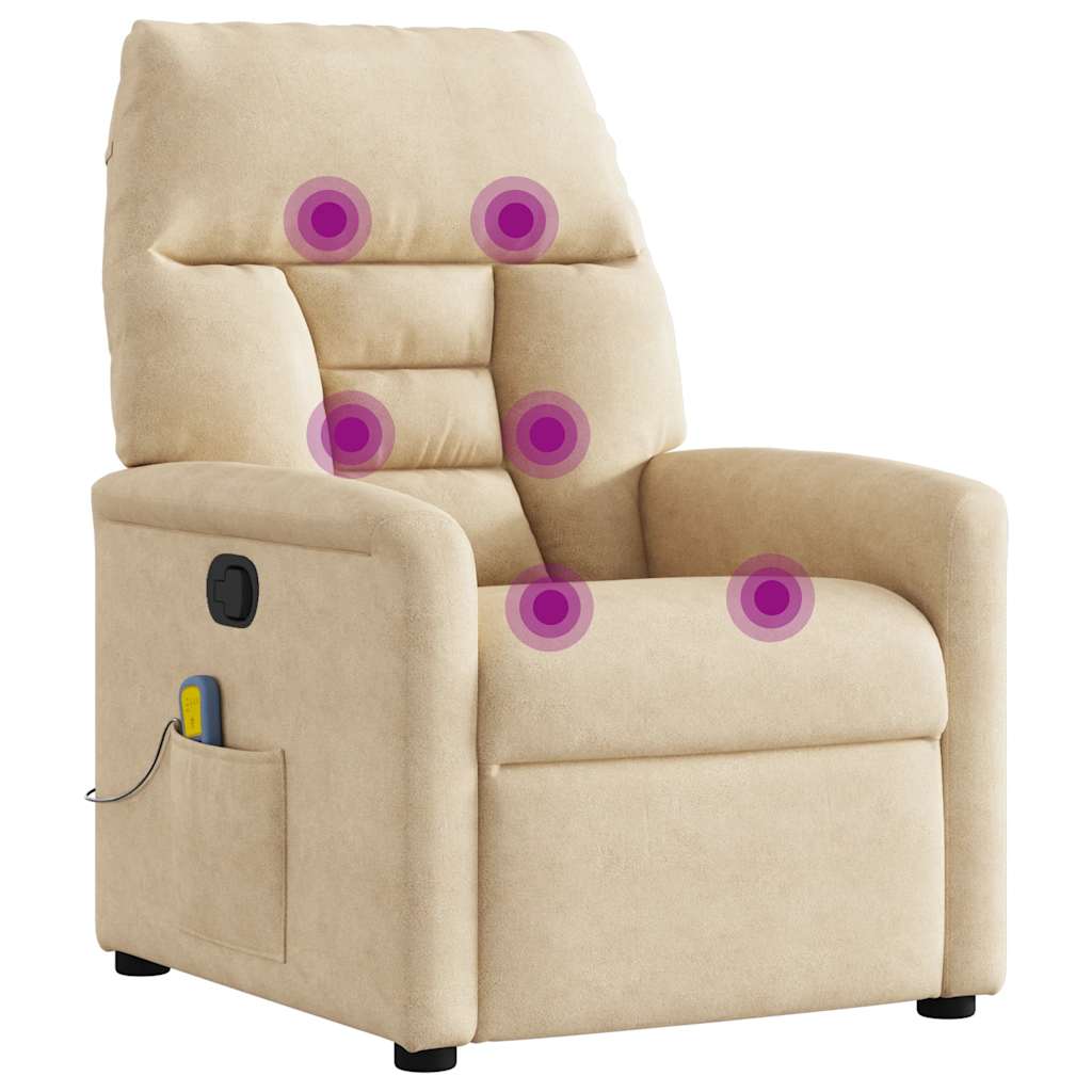 vidaXL Poltrona Reclinabile Massaggiante Crema Tessuto di Microfibra