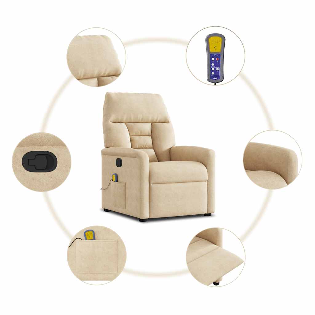 vidaXL Poltrona Reclinabile Massaggiante Crema Tessuto di Microfibra