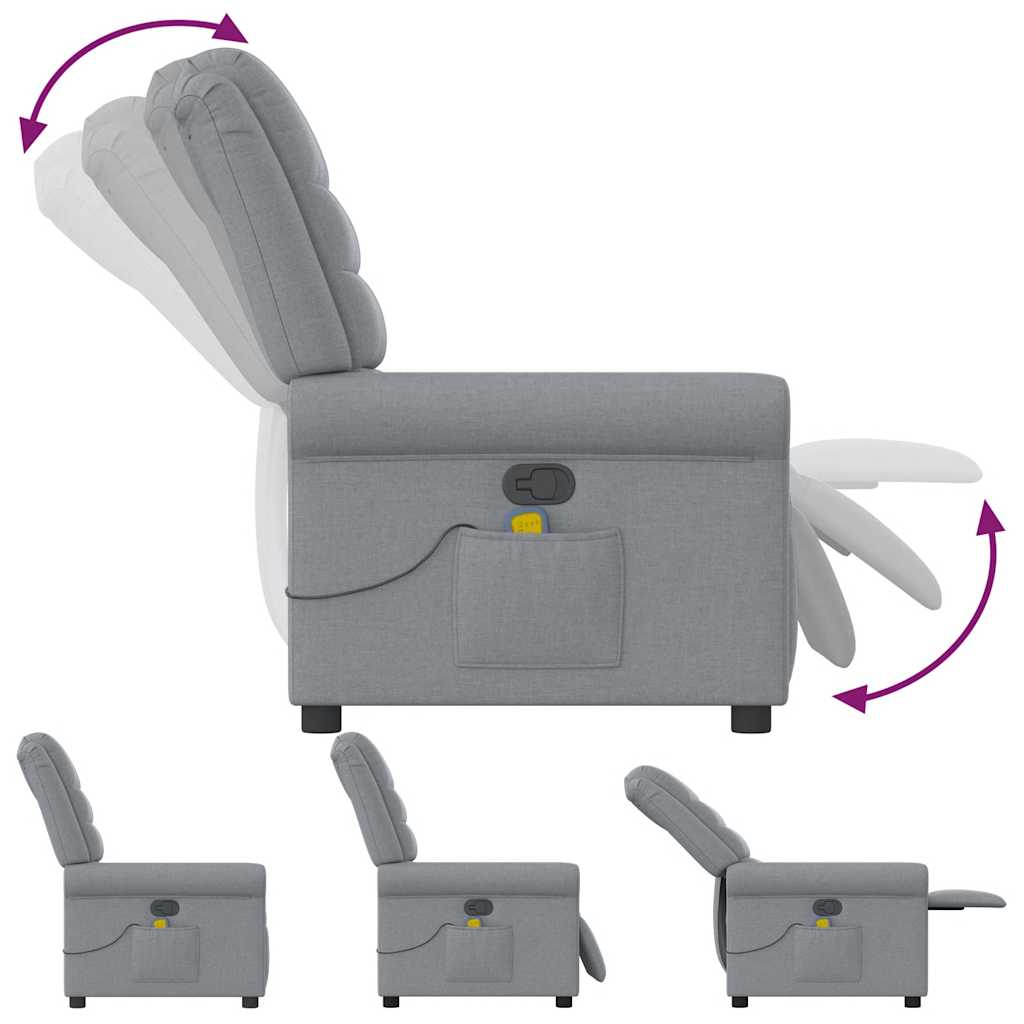 vidaXL Poltrona Massaggiante Reclinabile Grigio Chiaro in Tessuto