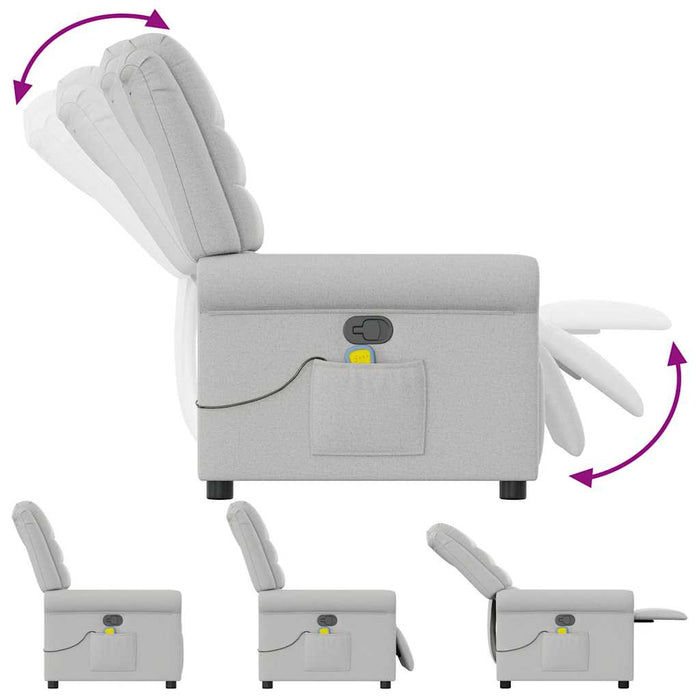 vidaXL Poltrona Massaggiante Reclinabile Grigio Nuvola in Tessuto