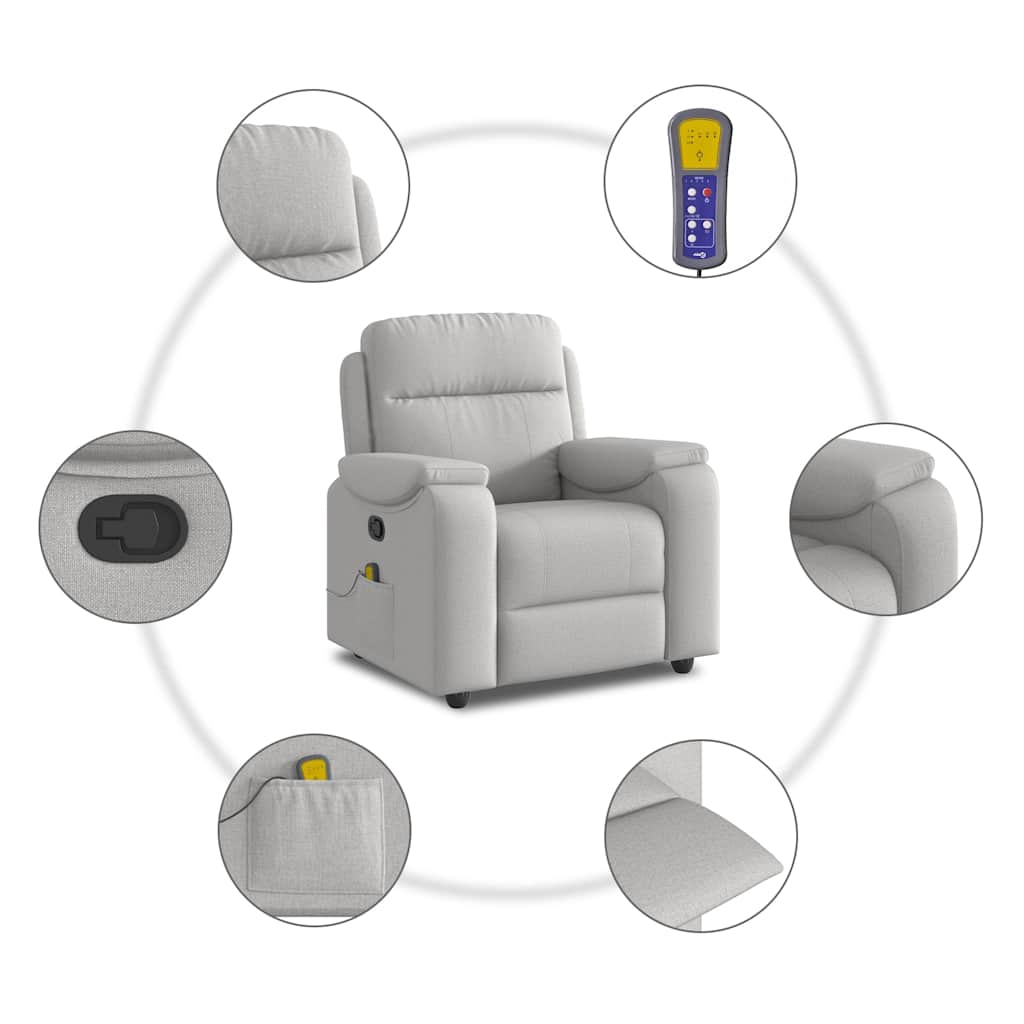 vidaXL Poltrona Massaggiante Reclinabile Grigio Nuvola in Tessuto