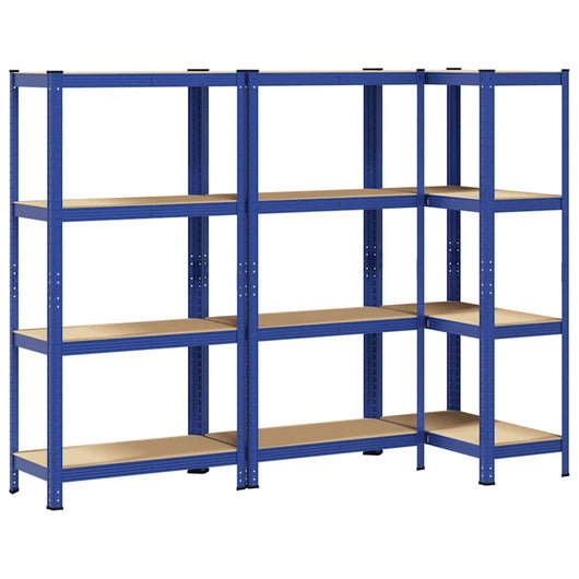 Mensole Portaoggetti 4 Strati 3pz Blu Acciaio Legno Multistrato 3307580