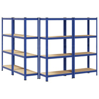 Mensole Portaoggetti 4 Strati 4pz Blu Acciaio Legno Multistrato 3307581