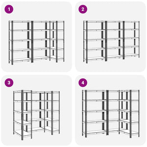 vidaXL Mensole Portaoggetti 5 Strati 3 pz Argento in Acciaio e Legno