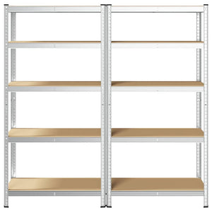 Scaffali Resistenti 5 Strati 2 pz Argento Acciaio e Multistrato