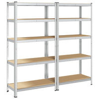 Scaffali Resistenti 5 Strati 2 pz Argento Acciaio e Multistrato