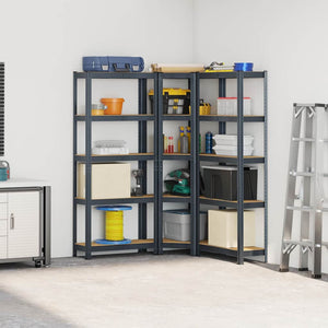 Scaffali 5 Ripiani 3 pz Antracite Acciaio e Legno Multistrato 3307622