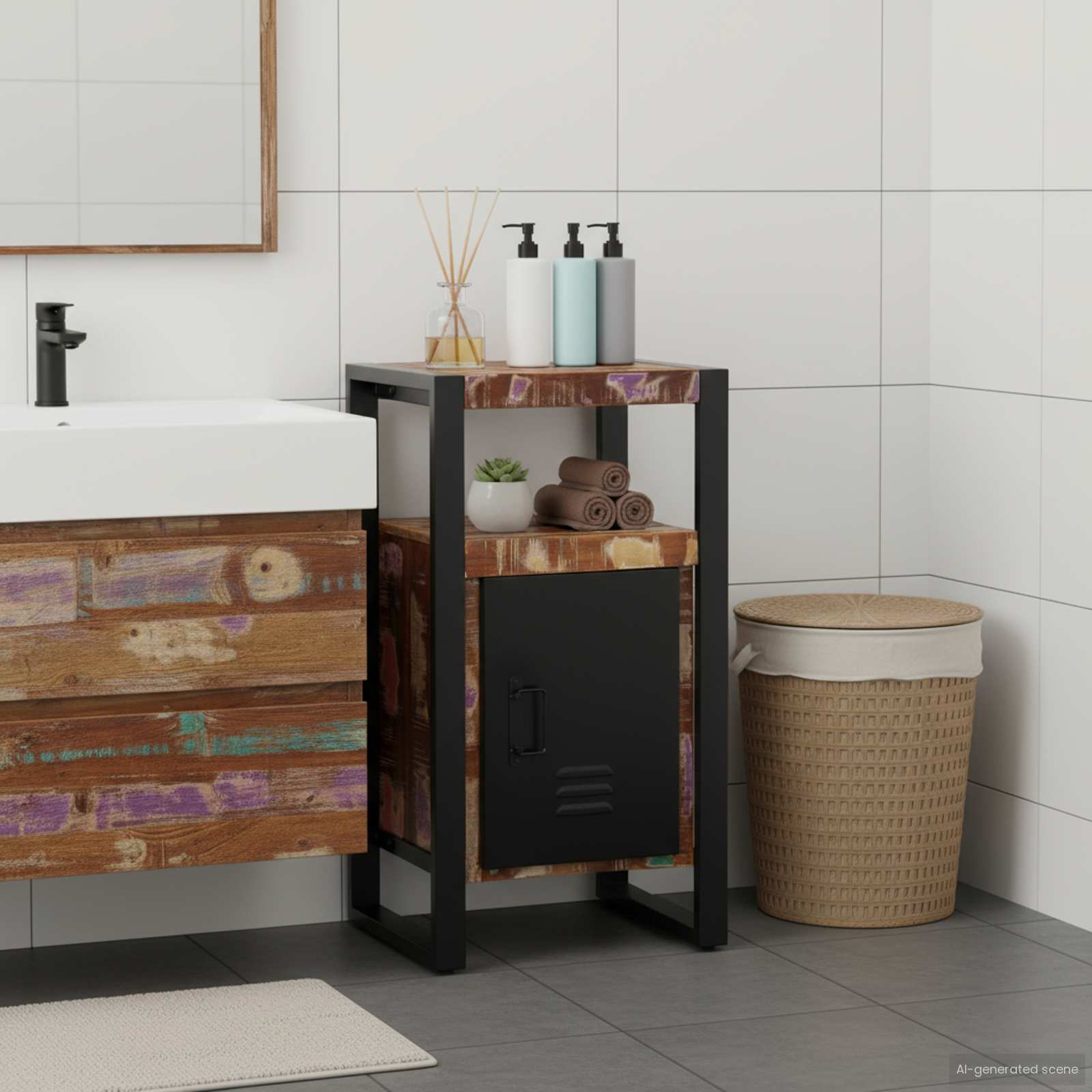 Armadio da Bagno con porta Marrone Legno massello di recupero 4013608