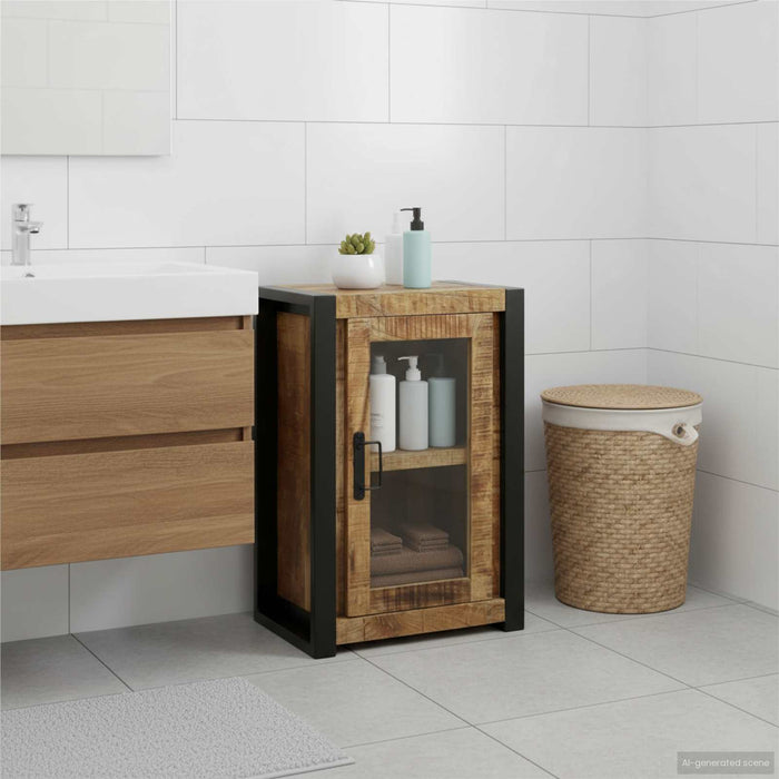 Mobiletto da Bagno con porta Marrone Legno massello di mango 4016012