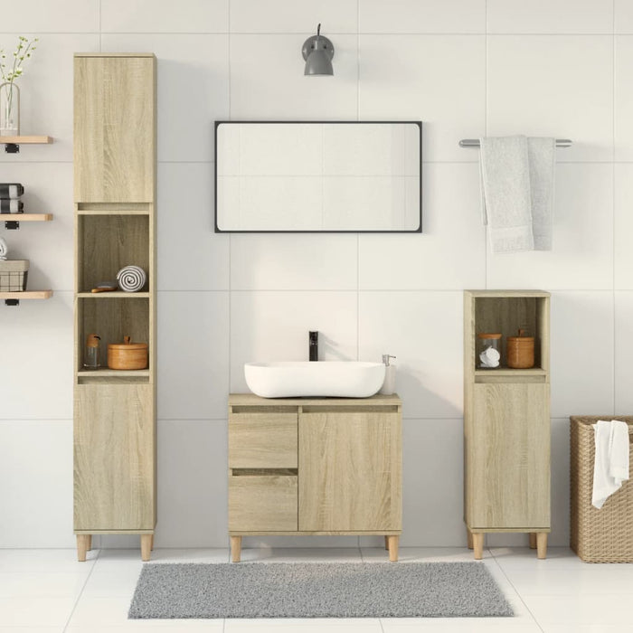 vidaXL Set Mobili da Bagno 3 pz Rovere Sonoma in Legno Multistrato