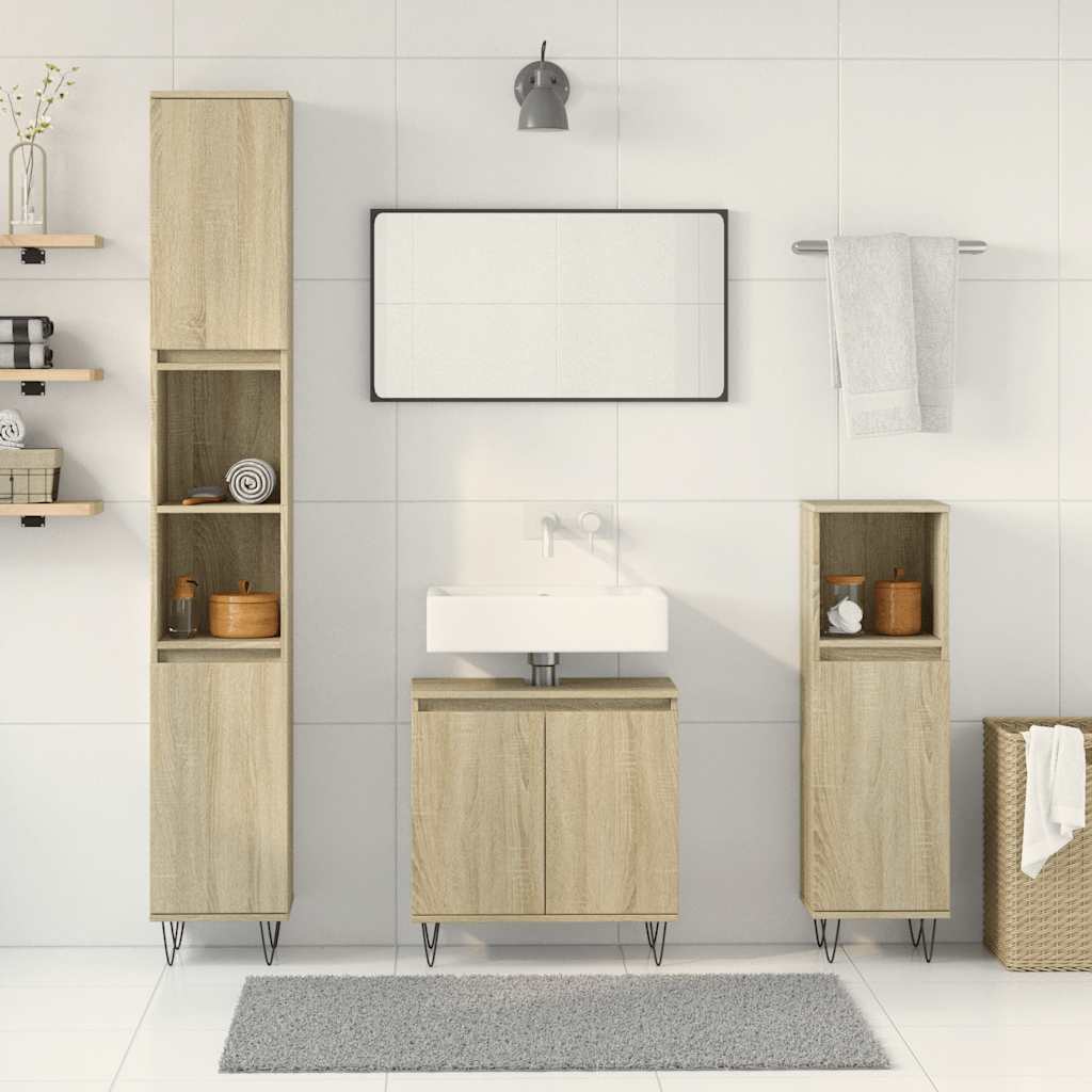 vidaXL Set Mobili da Bagno 3 pz Rovere Sonoma in Legno Multistrato