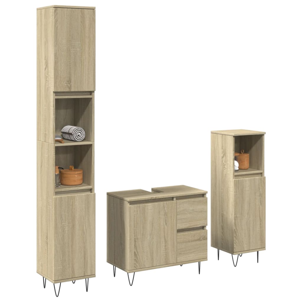 vidaXL Set Mobili da Bagno 3 pz Rovere Sonoma in Legno Multistrato