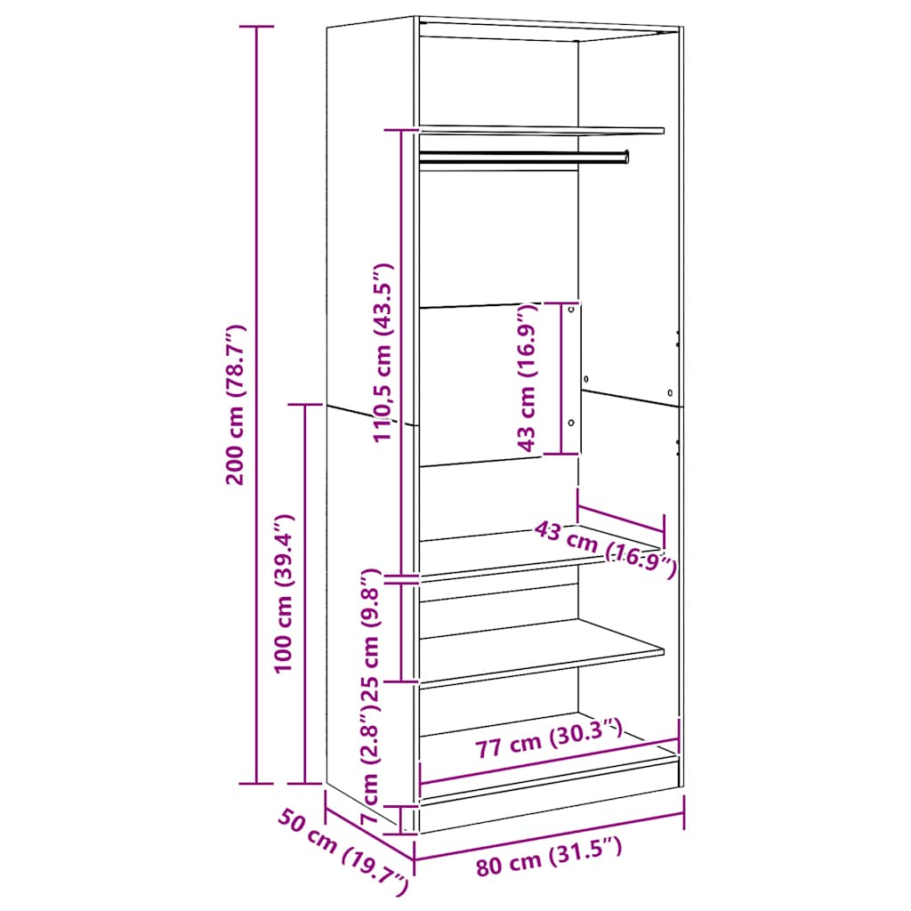 Armadio Rovere Artigianale 80x50x200 cm in Legno Multistrato 3307701