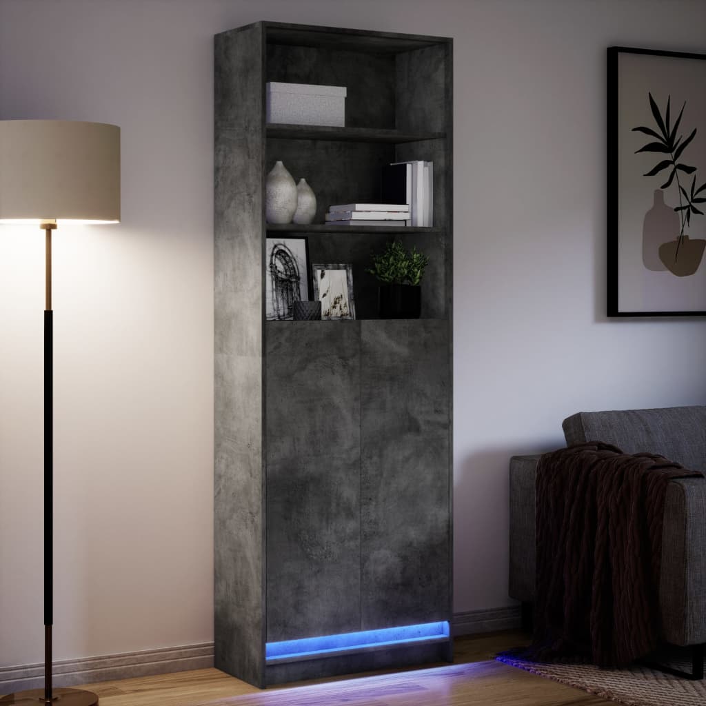 Credenza con LED Grigio Cemento 69x32,5x200 cm in Truciolato